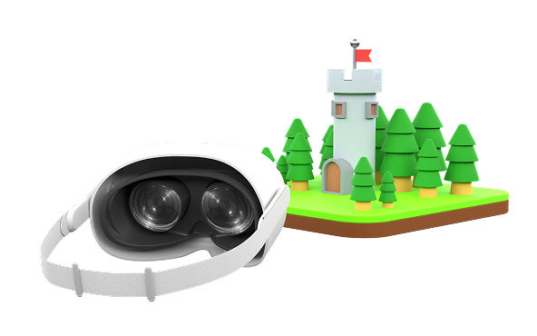 Casque Meta Quest avec asset 3D de jeu vidéo