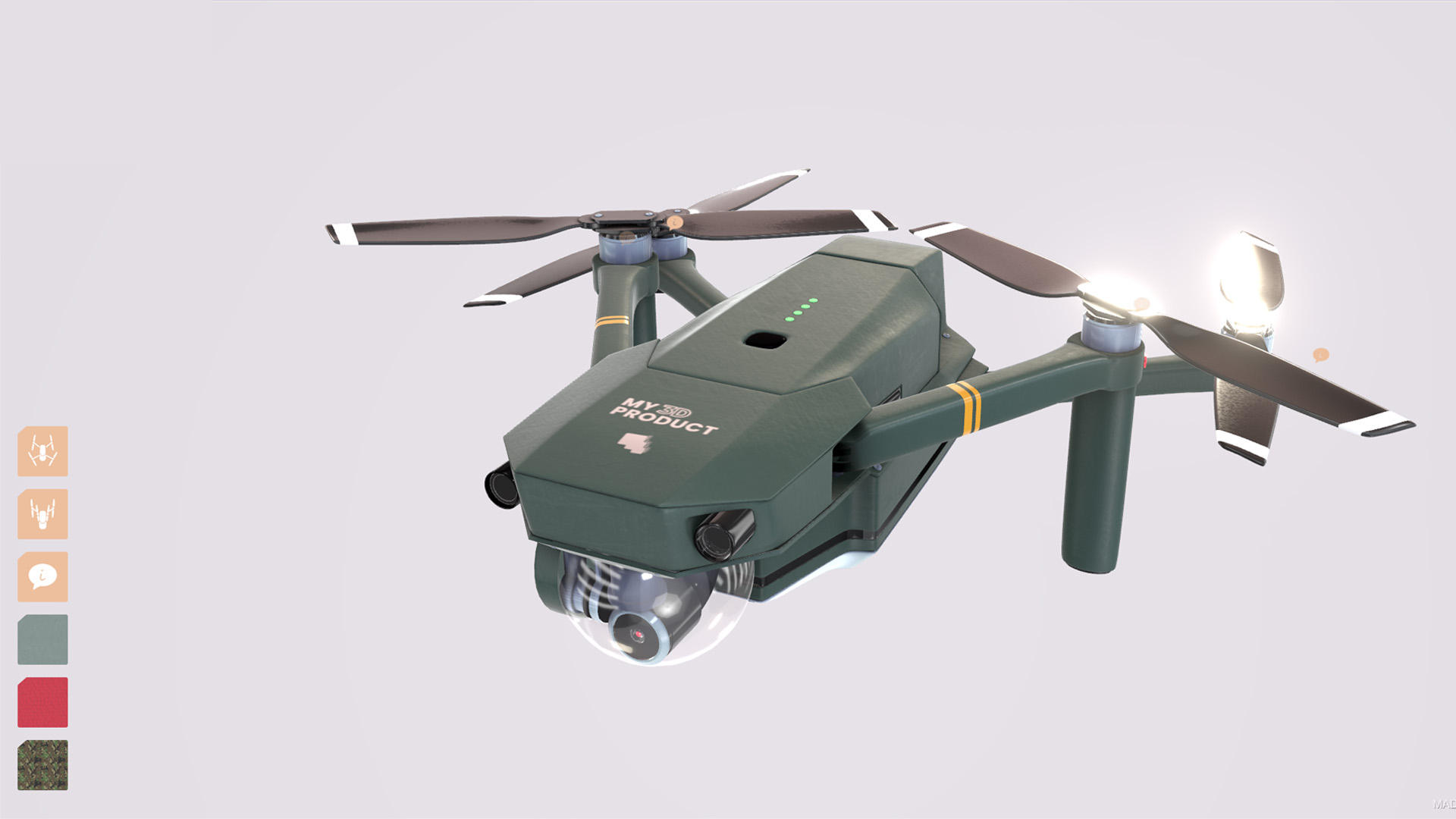 Véhicule en action en 3D sur page web.