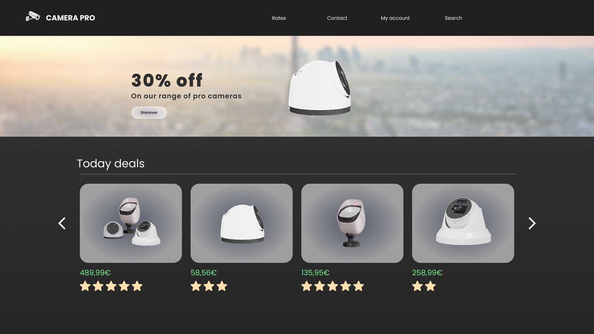 Site web de vente de caméras professionelles.